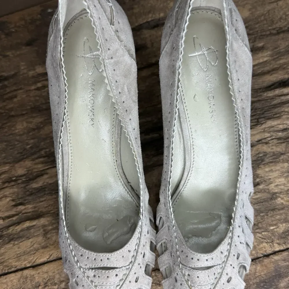 B Makowsky Gray Suede Peep Toe Cutout Platform Heels Women’s Size 9.5M - Picture 8 of 9